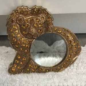 Vintage Bejeweled Golden Lion Magnifying Glass Paperweight